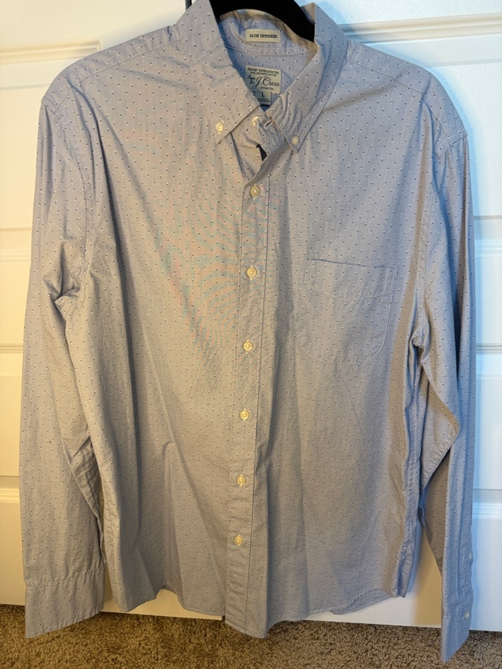 J. Crew Light Blue Shirt with Navy Dot Pattern